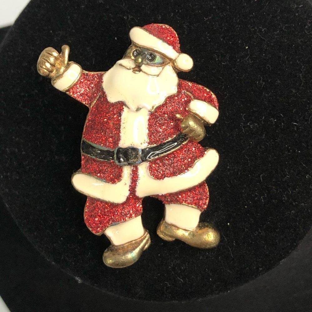 santa pin red glitter enamel festive fun santa hoilday vintage christmas